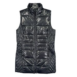 TALBOTS Women’s Puffer Vest Black Long Quilted Primaloft Insulated